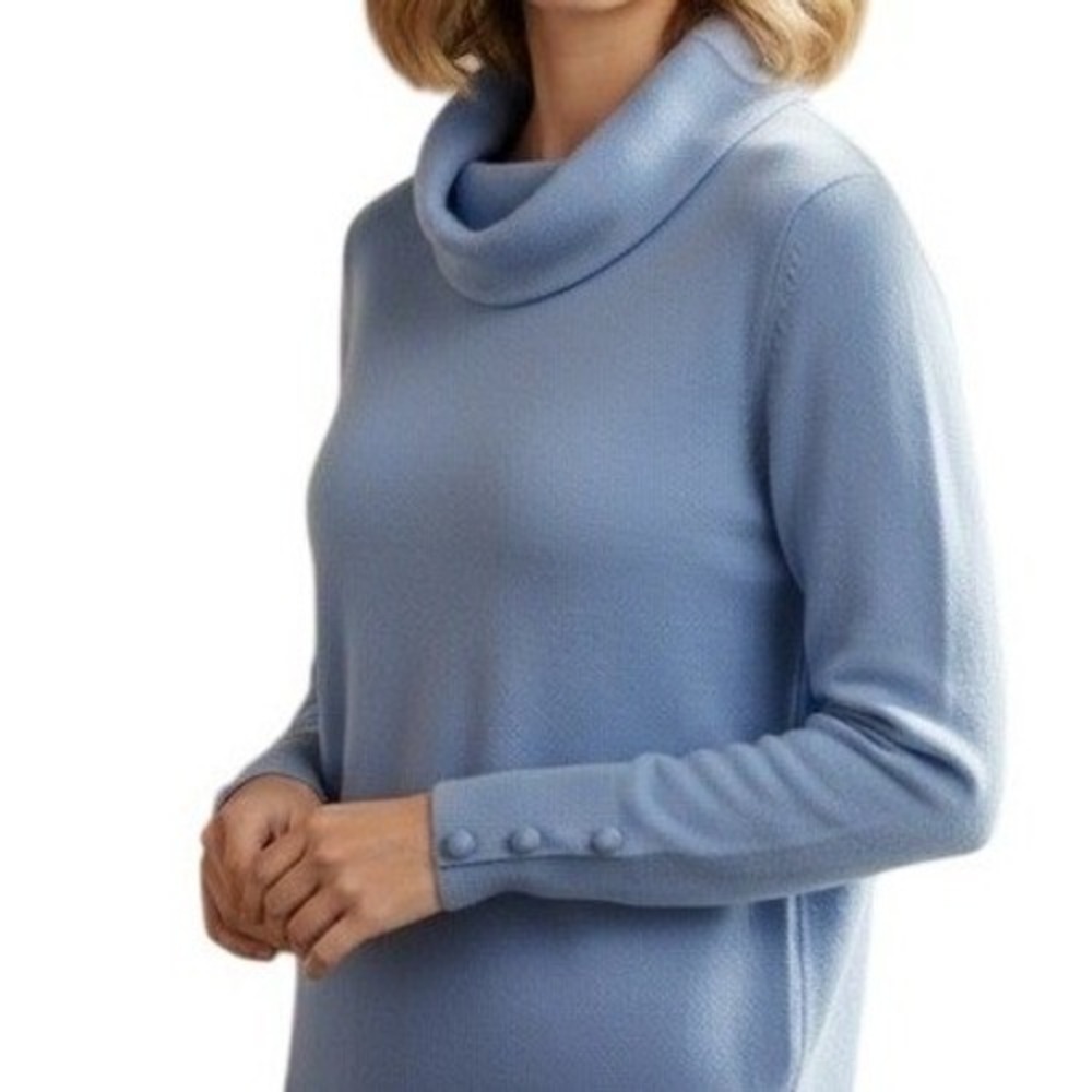 Talbots Womens 100% Pure Merino Wool Sweater Cowl Neck Cozy Cottagecore Blue 2X